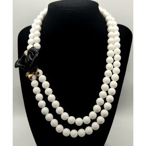 KJL for Avon Midnight Rose Necklace 18" Black Rose White Bead Double Strand